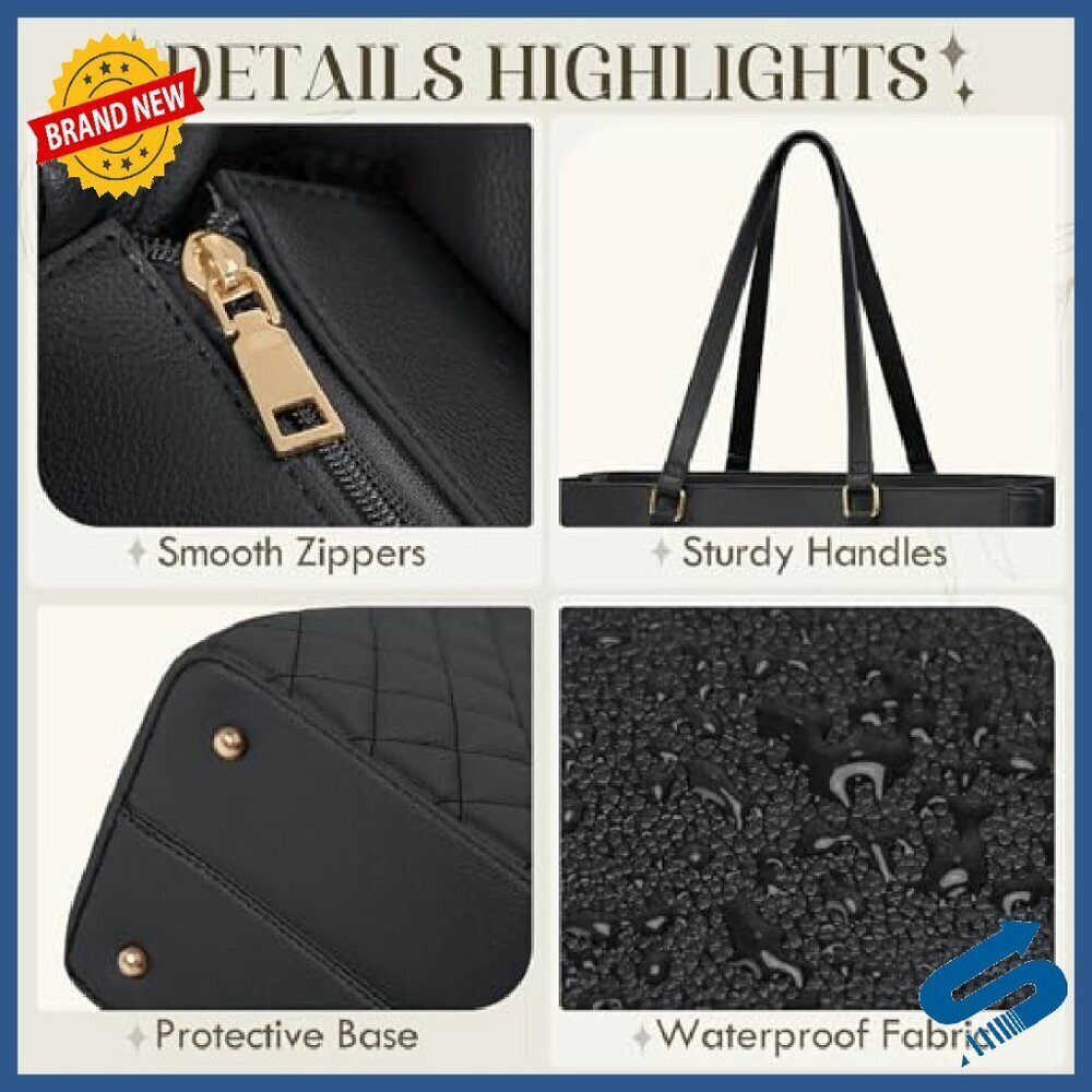 15.6 Inch Laptop Tote Bag Professional Work Purse Waterproof Leather - Picture 6 of 7